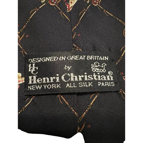 Henri Christian 100% Silk Men's Tie Fish Fishing Pole Graphic Print - Picture 3 of 7